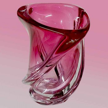 Vaso in cristallo della Val Saint Lambert modello conca sp. 1958