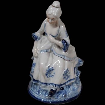 Pareja de porcelana de Capodimonte, marqués y marquesa, escena galante, azul y blanco antiguo