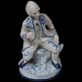 Capodimonte porcelain couple, marquis and marquise, gallant scene, blue and white antique