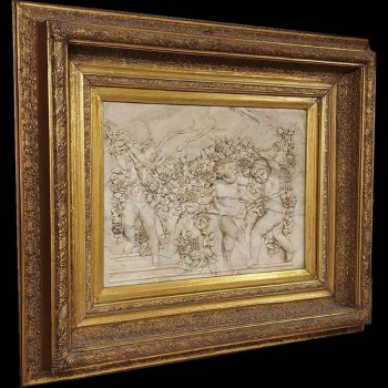 antique marble cherub relief gilt frame classical wall sculpture duquesnoy
