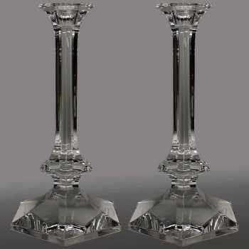 Coppia di grandi candelieri candelieri in cristallo Val Saint Lambert XX secolo