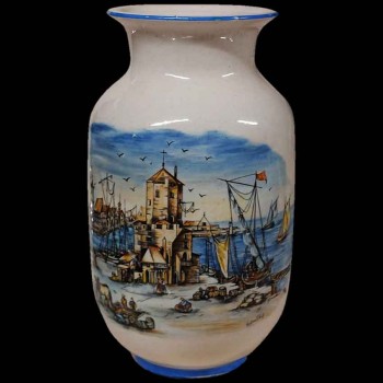 vase hollandais ancien faience peinte main medemblik scene portuaire
