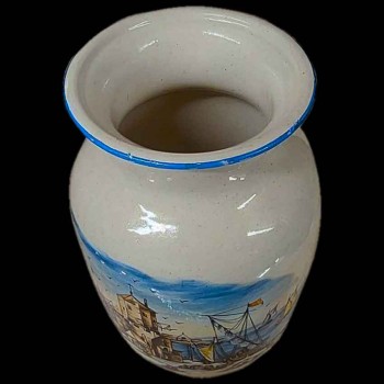 vase hollandais ancien faience peinte main medemblik scene portuaire