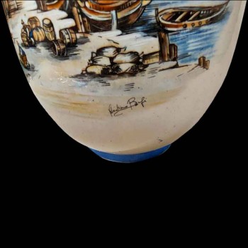 Antique Dutch vase, hand-painted earthenware, Medemblik, port scene