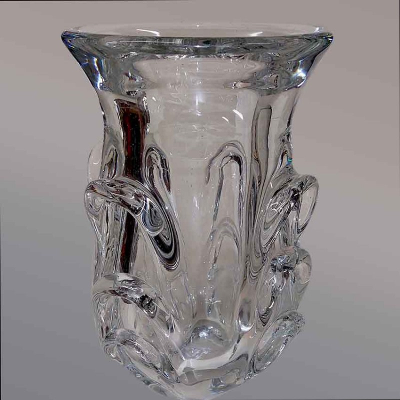 Vase Val Saint Lambert, massives Kristallglas, Designerstück, gut erhalten, Vintage, 1957