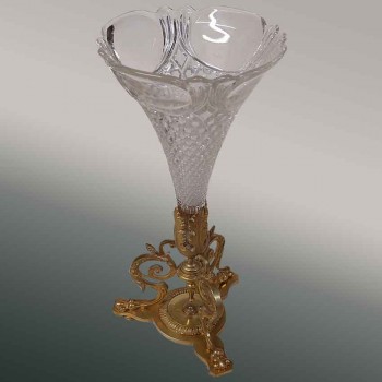 Antique decorative bronze and crystal vase from the Napoleon III period, with lion's foot, 19th century