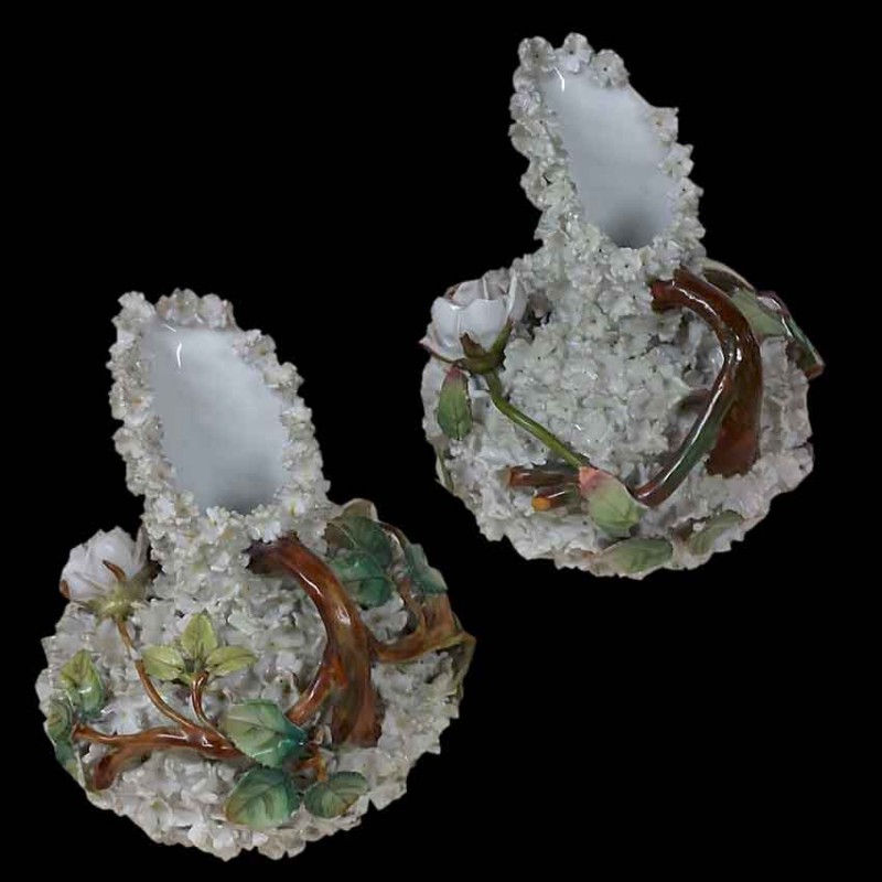 Pair of 19th-century German porcelain vases with antique floral decoration