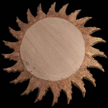 Vintage gouden spiegel uit de jaren 70 met zonnestralenmotief en engelenvleugels, bolle decoratieve spiegel