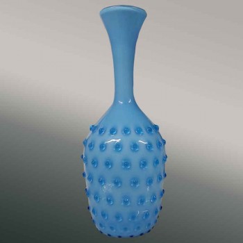 Murano vase, turquoise blue, pearl, vintage Italian blown glass