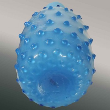 Jarrón de Murano, azul turquesa, perla, vidrio soplado italiano vintage.