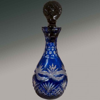 art deco cobalt blue cut crystal decanter set 6 glasses vintage glassware