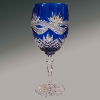 Service de 6 verres à vin et carafe en cristal bleu cobalt Art Déco