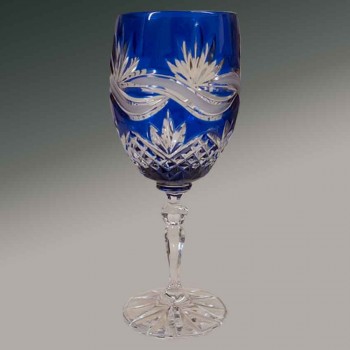 Servizio da vino Art Déco in cristallo blu cobalto, caraffa, bicchieri da vino, misure