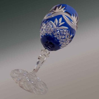 Service de 6 verres à vin et carafe en cristal bleu cobalt Art Déco