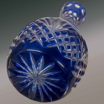 Art Deco kobaltblauw kristallen wijnservies, karaf, wijnglazen, maten