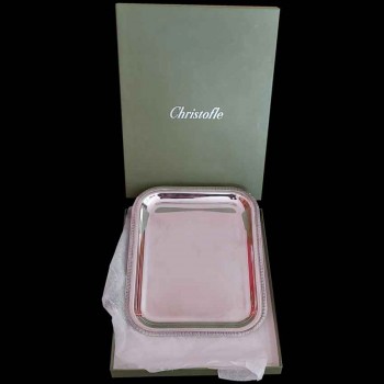 Christofle Malmaison rectangular silver-plated metal tray in a gift box