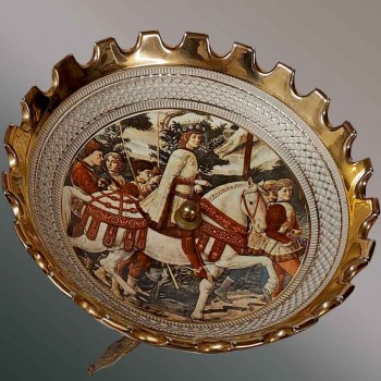 Decoratieve kop van de Koning der Wijzen, Gozzoli, goudkleurig aardewerk, vintage Florence brons