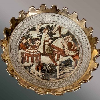 Copa decorativa de los Reyes Magos Gozzoli, loza dorada, bronce vintage florentino