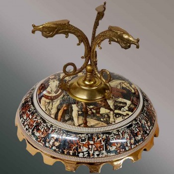 Copa decorativa de los Reyes Magos Gozzoli, loza dorada, bronce vintage florentino