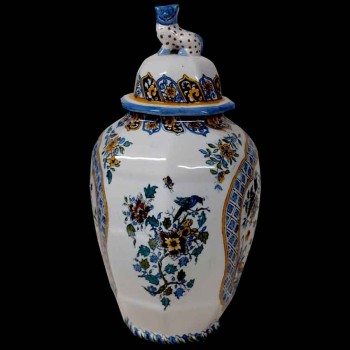 pair antique ginger jars 19th century hand painted exotic decor foo dogs birds flowers