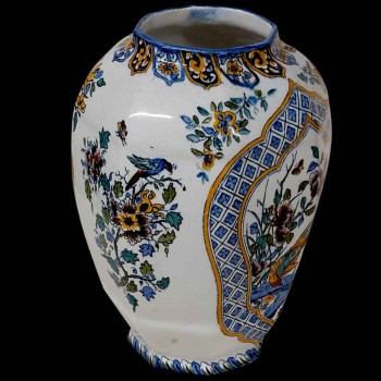 pair antique ginger jars 19th century hand painted exotic decor foo dogs birds flowers