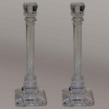 Pair of Val Saint Lambert "Louvre" crystal candlesticks