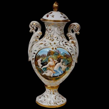 Jarrón de porcelana con tapa firmado Capodimonte Italia