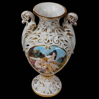 Jarrón de porcelana con tapa firmado Capodimonte Italia