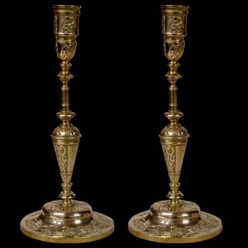 Pair of oriental ormolu candlestick torches