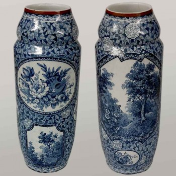 Pair of porcelain vases by Franz Anton Mehlem, 1950, Tokyo decoration.