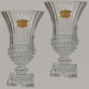 Paire de vase en cristal incolore du Val Saint Lambert