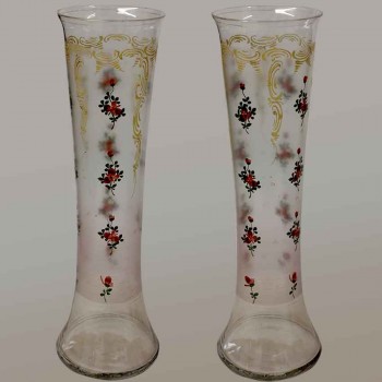 Par de jarrones de cristal esmaltado Art Nouveau
