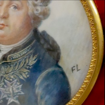 Twee miniatuurportretten van Lodewijk XVI en koningin Marie Antoinette, gesigneerd FL, 19e eeuw