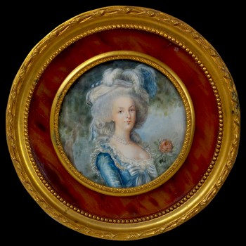 Deux oeuvres miniatures de portraits de Louis XVI et de la Reine Marie-Antoinette signé FL XIXème siècle