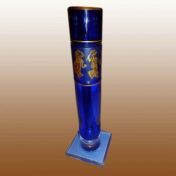 Vase aus blauem Val Saint Lambert Kristall und 24-karätigem Gold  Design Dance of Flora