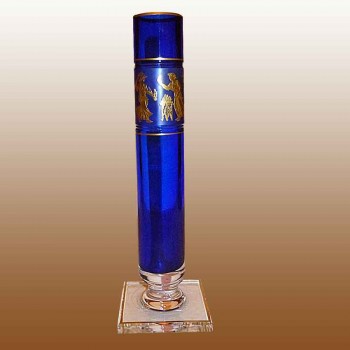 Vase aus blauem Val Saint Lambert Kristall und 24-karätigem Gold  Design Dance of Flora
