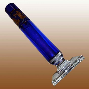 Val Saint Lambert blue crystal and 24-karat gold vase  Danse de Flore design