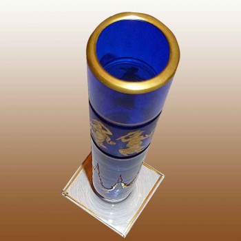 Prächtige Val Saint Lambert Vase aus blauem Kristall und 22-karätigem Gold Design Tanz der Flora