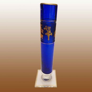 Vase aus blauem Val Saint Lambert Kristall und 24-karätigem Gold  Design Dance of Flora