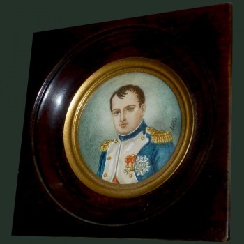 Miniatura, retrato del emperador Napoleón 1er firmado