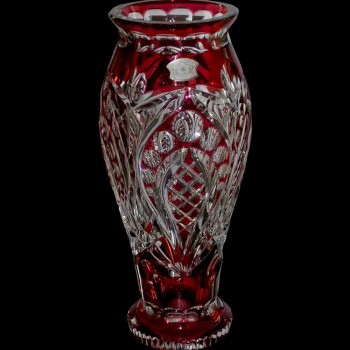 Vase Art deco rouge en cristal du Val Saint Lambert