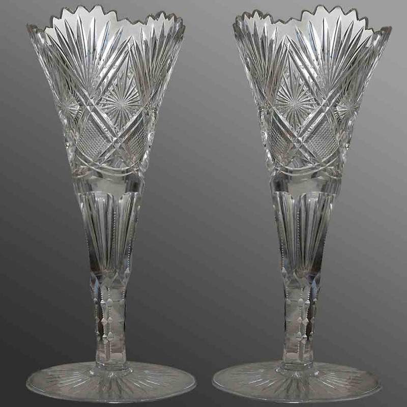 Pair of crystal vases val Saint Lambert 1900
