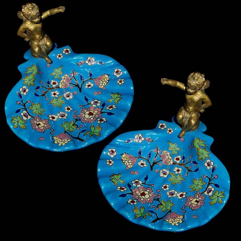 Longwy, paire de vide poche ou porte savon Art déco signé Longwy, paire de vide poche ou porte savon Art déco signé