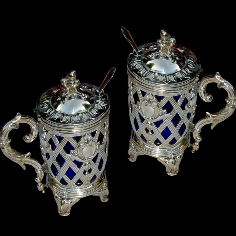 Moutardiers en argent massif XIX eme siecle Moutardiers en argent massif XIX eme siecle