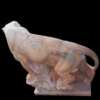 Lioness marble sculpture with his Lion cub