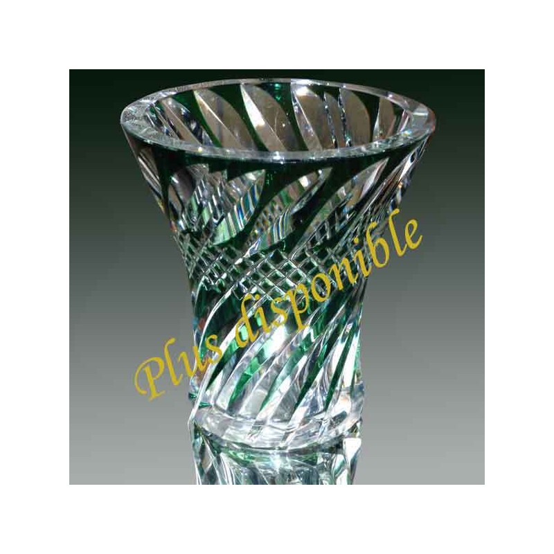 Green doubled crystal    vase carved Val Saint Lambert signed.