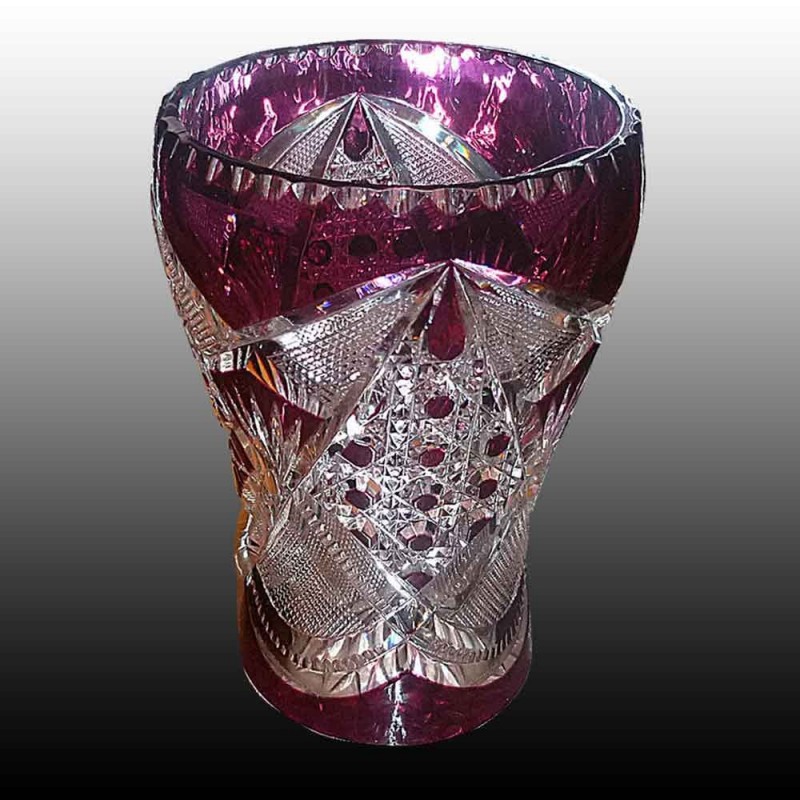 Val Saint Lambert vase rince raisin taille incolore et double aubergine creation Leon Ledru Val Saint Lambert vase rince raisin taille incolore et double aubergine creation Leon Ledru