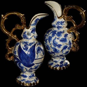 Pair of imposing vases in faience of Belgium signed Hubert Bequet