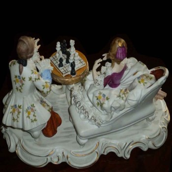 fine Italian china group from Capo Di Monte titled (the chess game) anno 1925