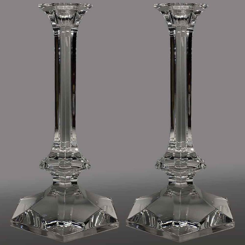 Pareja de candelabros grandes candelabros en cristal Val Saint Lambert siglo XX Pareja de candelabros grandes candelabros en cristal Val Saint Lambert siglo XX
